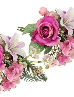 Kunstblume Kunstblumen-Strauß Rosen Lilien Hortensie, I.GE.A., Höhe 35 cm, Blumenstrauß Bouquet Blume Grabschmuck Aufleger Grabdeko