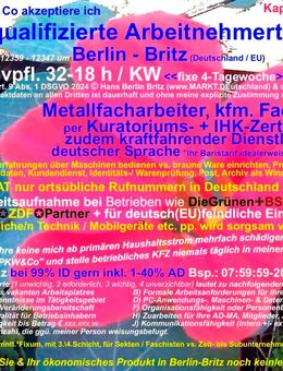 Dspr. Arbeitnehmer sucht qualifizierte Arbeitsstätte im SW Berlins - Berlin