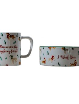 TIAKI Set aus Tasse & Napf "Funny Winter Dogs" - 2er Set