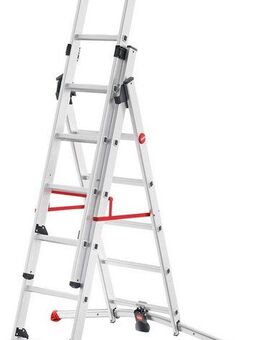 Hailo Vielzweckleiter S100 ProfiLOT, Aluminium Kombileiter 3-teilig 2x6 + 1x5 Sprossen