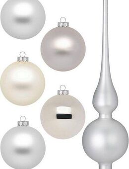 MAGIC by Inge Weihnachtsbaumkugel Cloud Dancer, Weihnachtsdeko, Christbaumschmuck (46 St), Christbaumkugeln aus Glas, 45 Kugeln Ø ca. 4-6 cm, inkl. Spitze 28 cm