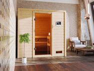 welltime Sauna Ricky, BxTxH: 196 x 169 x 187 cm, 38 mm, mit bronzierter Ganzglastür, für bis zu 3 Personen