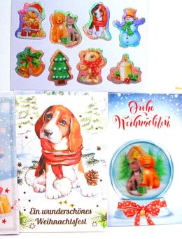 4 Stück - Weihnachtskarten Tiermotive mit Kuverts + Aufklebern - NEU - Biebesheim (Rhein)