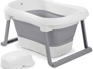 Hauck Babybadewanne Wash N Fold L, White/Stone, Faltbadewanne mit Wassertemperaturmessung am Ablaufstopfen