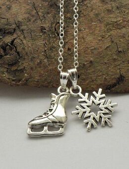 ☝️☝️☝️Halskette 925 Silber plat. + 2 Anhänger: Schlittschuh + Schneeflocke, NEU ⭐⭐⭐⭐⭐ - Gersthofen