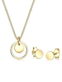 Elli Schmuckset Rund Plättchen Kette Ohrstecker 925 Silber