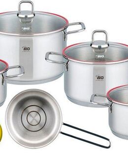 Elo Topf-Set Excellent, Edelstahl 18/10 (Set, 6-tlg., Bratentopf Ø 20 cm, je 1 Fleischtopf Ø 16/20/24 cm, Kasserolle Ø 16 cm), inkl. Untersetzer, mit Literskala, Induktion