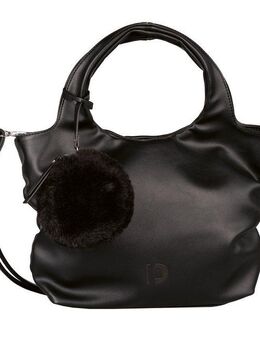 TOM TAILOR Denim Shopper Nila, mit seitlichen Raffdetails und einem funktionalen Kunstfellanhänger