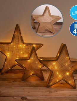 näve LED Stern Weihnachtsstern, 3er Set Deko-Weihnachtssterne, Weihnachtsdeko aussen, LED fest integriert, Warmweiß, Leuchtmittelabstand: ca. 10cm, Farbe: braun, Material: Textil, Eisen