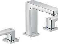 hansgrohe Waschtischarmatur Metropol 3-Loch 11cm, mit Hebelgriffen und Push-Open Ablaufgarnitur, chrom