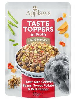 Sparpaket Applaws Taste Toppers Pouch in Brühe 24 x 85 g - Rind mit grünen Bohnen, Süßkartoffel & roter Paprika