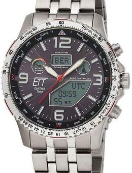 ETT Funkchronograph Professional World Timer EGT-11572-21M, Armbanduhr, Herrenuhr, Solar, Titan, Datum, Stoppfunktion