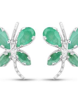 Vira Jewels Paar Ohrstecker Silber 925 rhodiniert Schmetterling-Motiv mit echtem Smaragd