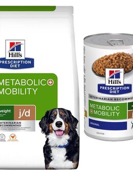 10 kg / 12 kg Hill's Prescription Diet + passendes Nassfutter gratis! - 12 kg Metabolic + Mobility mit Huhn + 3 x 370 g Nassfutter