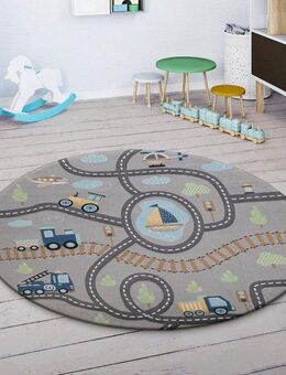 Paco Home Kinderteppich Chicos 562, rund, Höhe: 4 mm, Flachgewebe, Straßen-Spiel-Teppich, Kinderzimmer