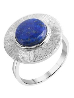 Zeeme Fingerring Silber 925 rhodiniert glanz/matt mit echtem Lapis 10mm