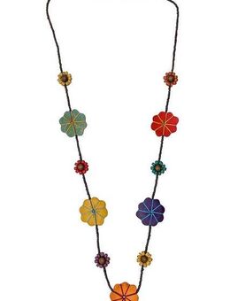 COLLEZIONE ALESSANDRO Lange Kette Nieva, Holzblüten teilweise mit Garn umwickelt