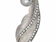 Firetti Brosche Schmuck Geschenk Ansteckschmuck geschwungene Blattoptik mit Struktur, mit Glassteinen - mit Kunststoffperle