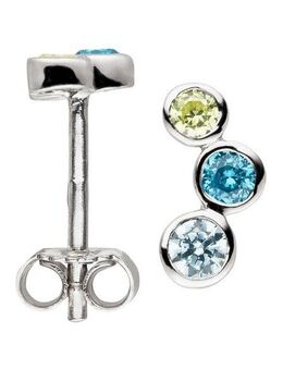 JOBO Paar Ohrstecker Ohrringe mit 6 bunten Zirkonia, 925 Silber rhodiniert