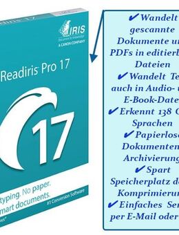 Iris Readiris Pro 17 - OCR-Software für Windows | deutscher Vollversion - OVP, versiegelt inkl. Seriennummer - Kaiserslautern