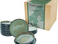 CreaTable Teller-Set Nordic Fjord (12-tlg), 6 Personen, Steinzeug, Tafelservice, 6 Speiseteller Ø 26 cm, 6 Suppenteller Ø 22,5 cm