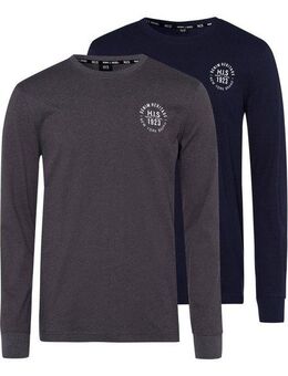 H.I.S Langarmshirt (Packung, 2-tlg., 2er-Pack) Langarm, bedruckt, Rundhalsausschnitt, aus 100% Baumwolle