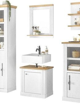 Home affaire Badmöbel-Set WESTMINSTER, Bad im Landhausstil, 5-teiliges Badezimmer, (5-St), Unterschrank, Spiegel, Midischrank, Regal, Hochschrank, Breite 200 cm