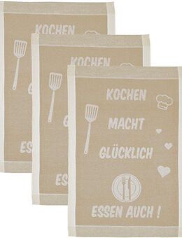 ROSS Geschirrtuch Kochen macht glücklich... Essen auch, (Set, 3-tlg), Sprüchetuch, aus 100% Baumwolle