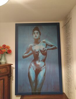 Gemälde „Die blaue Frau” Portrait mit Unterschrift - Hamburg Wandsbek