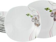 CreaTable Tafelservice Square Orchidee, Tafel-Service 12-tlg (12-tlg), 6 Personen, Porzellan, Fotorealistische Darstellung
