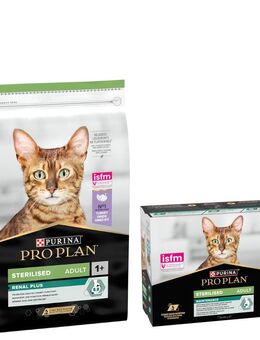 PURINA PRO PLAN Trockenfutter + 10 x 85 g Sterilised Adult Maintenance gratis! - 10 kg Sterilised Adult Renal Plus Truthahn