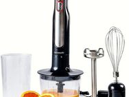 Hanseatic Akku-Stabmixer 98126929 versch. Aufsätze, hochwertiger Edelstahl Mixfuß, 100 W, kabellos, wiederaufladbarer 12-V-Li-Ion-Akku, inkl. 2 Mixbecher