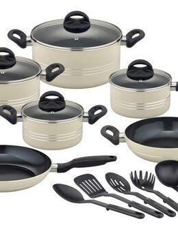 GSW Topf-Set Milano, inkl. 5-teiliges Küchenhelfer-Set, Aluminium, Kunststoff (Set, 15-tlg., je 1 Kochtopf 16/20/24cm, 1 Stielkasserolle 16cm, je 1 Pfanne 24/28cm), Kochtopf-Set mit Antihaft-Versiegelung, Induktion