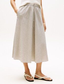 Tommy Hilfiger A-Linien-Rock CRINKLE VISCOSE MIX MIDI SKIRT mit Streifenmuster, mit Tunnelzug am Bund