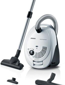 SIEMENS Bodenstaubsauger VS06WH1T, Made in Germany, Hygiene-Filter, kompakt, leicht, 850 W, mit Beutel, hohe Saugkraft, spezielle Hartbodendüse, integriertes Zubehör, weiß