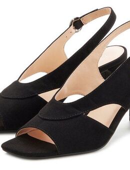 LASCANA Sling-Sandalette, Sandale, Sommerschuh, Sandalette mit raffiniertem Ausschnitt aus Velourslederimitat VEGAN