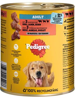 Pedigree Classic 12 x 800 g - Rind, Lamm & Huhn in Pastete