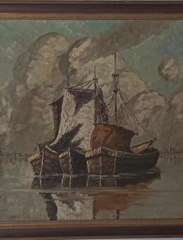 Ölbild, Holland, Boote, Groß (80x74) signiert - Halstenbek