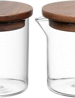 LEONARDO Milch- und Zuckerset NOVO LEGNO (4-tlg), 1 Personen, Glas, Holz, Milchgießer und Zuckerdose mit Holzdeckel