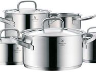 WMF Topf-Set Gourmet Plus, Induktions Töpfe Set unbeschichtet mit Metalldeckel, Cromargan® Edelstahl Rostfrei 18/10 (Set, 5-tlg., 1 Bratentopf Ø 20 cm, Fleischtopf Ø 16/20/24 cm, Kasserolle Ø 16 cm), Innenskalierung, spülmaschinengeeignet, für alle...