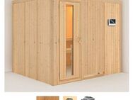 Karibu Sauna Gitte, BxTxH: 231 x 196 x 198 cm, 68 mm, (Set) 9-kW-Ofen mit externer Steuerung