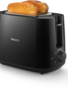 Philips Toaster HD2581/90 Daily Collection, 2 kurze Schlitze, für 2 Scheiben, 830 W, Brötchenaufsatz, Krümelschublade, 8 Bräunungsstufen, Schwarz