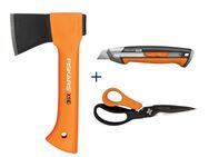 Ein Geschenkset für Heimwerker: Multifunktionsschere X5-Axt Carbonmax-Allzweckmesser FISKARS Set 477 - Wuppertal