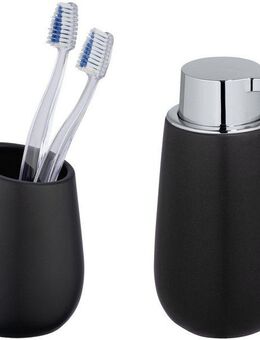 WENKO Badaccessoire-Set Badi, Set, 2 tlg., bestehend aus Seifenspender und Zahnputzbecher, Keramik