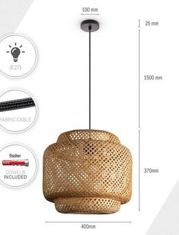 Paco Home Pendelleuchte KORVI, ohne Leuchtmittel, Korblampen Pendelleuchte Holz Boho Natur Wohnzimmer Esszimmerlampe