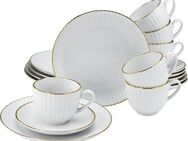 Leonique Kaffeeservice Geschirr-Set, Service Elisetta (18-tlg), 6 Personen, Porzellan, Goldband, Made in Europe, 18 Teile, für 6 Personen