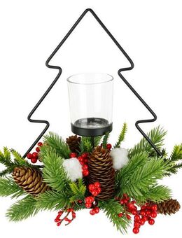 I.GE.A. Teelichthalter Dekofigur Metall-Tannenbaum mit Glaseinsatz (1 St), Tannenzweige Zapfen Kerzenhalter Dekolicht Weihnachtsdeko Windlicht