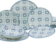 CreaTable Teller-Set Yara (12-tlg), 4 Personen, Steingut, orientalisch mediterraner Stil