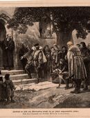 Grafik : Christoph der Erste von Württemberg besucht ein zur Schule umgewandeltes Kloster., Wilhelm Lindenschmit , Blatt 29cm x 21cm , M7 in 02828