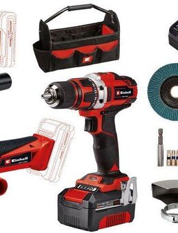 Einhell Elektrowerkzeug-Set TE-TK 18/3 Li Kit (JS+CD+AG), Set, 13-tlg., Akku-Bohrschrauber, -Winkelschleifer und -Stichsäge, Tasche